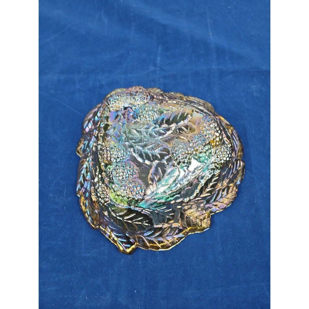 Indiana Glass Loganberry Marigold Carnival Glass Candy Dish Amber  Bowl